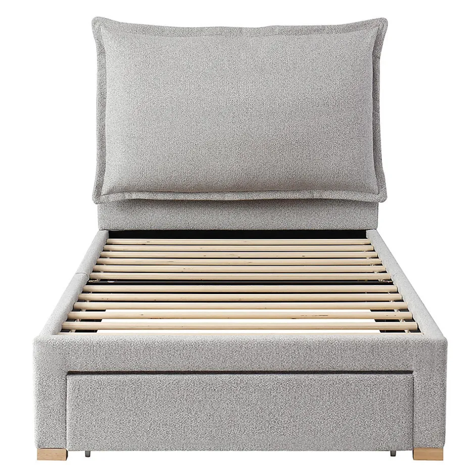 Blackcolors Lit enfant rembourré 90x200 cm, lattes, tête chenille, rangement - gris Sale