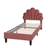 Enfant Fortuna lai Lit Enfant Rembourré 90x200 Cm Avec Tête De Lit Fleurie Et Sommier à Lattes, Velours, Rouge