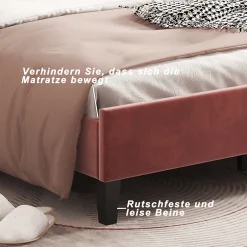 Enfant Fortuna lai Lit Enfant Rembourré 90x200 Cm Avec Tête De Lit Fleurie Et Sommier à Lattes, Velours, Rouge