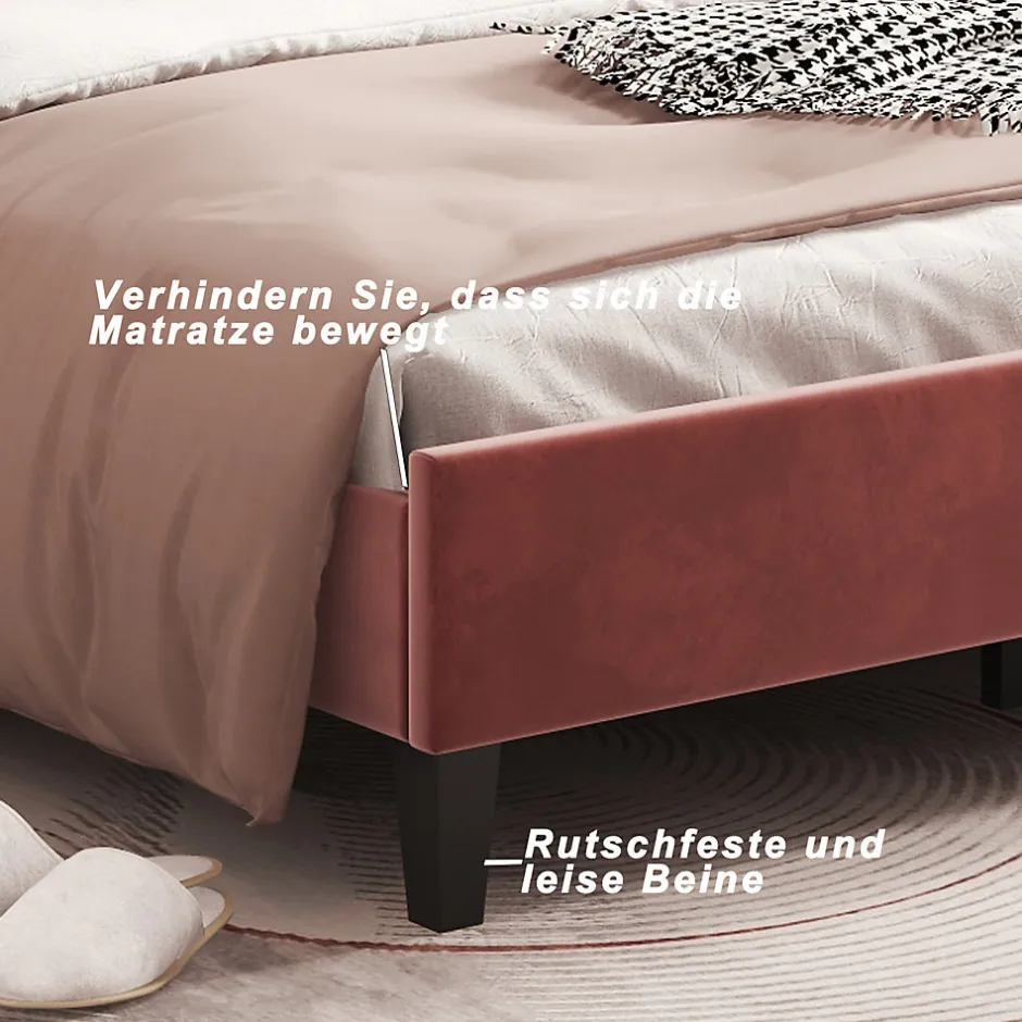 Enfant Fortuna lai Lit Enfant Rembourré 90x200 Cm Avec Tête De Lit Fleurie Et Sommier à Lattes, Velours, Rouge