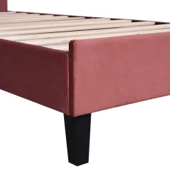 Enfant Fortuna lai Lit Enfant Rembourré 90x200 Cm Avec Tête De Lit Fleurie Et Sommier à Lattes, Velours, Rouge