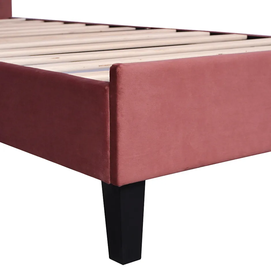 Enfant Fortuna lai Lit Enfant Rembourré 90x200 Cm Avec Tête De Lit Fleurie Et Sommier à Lattes, Velours, Rouge