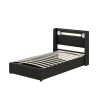 Enfant Fortuna lai Lit Enfant Rembourré 90x200cm Avec Bande Lumineuse LED Et Chargement USB, Sommier à Lattes, Noir
