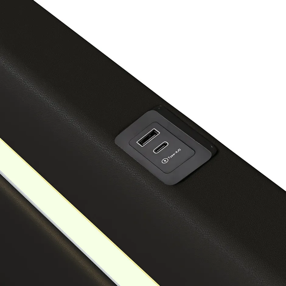 Enfant Fortuna lai Lit Enfant Rembourré 90x200cm Avec Bande Lumineuse LED Et Chargement USB, Sommier à Lattes, Noir