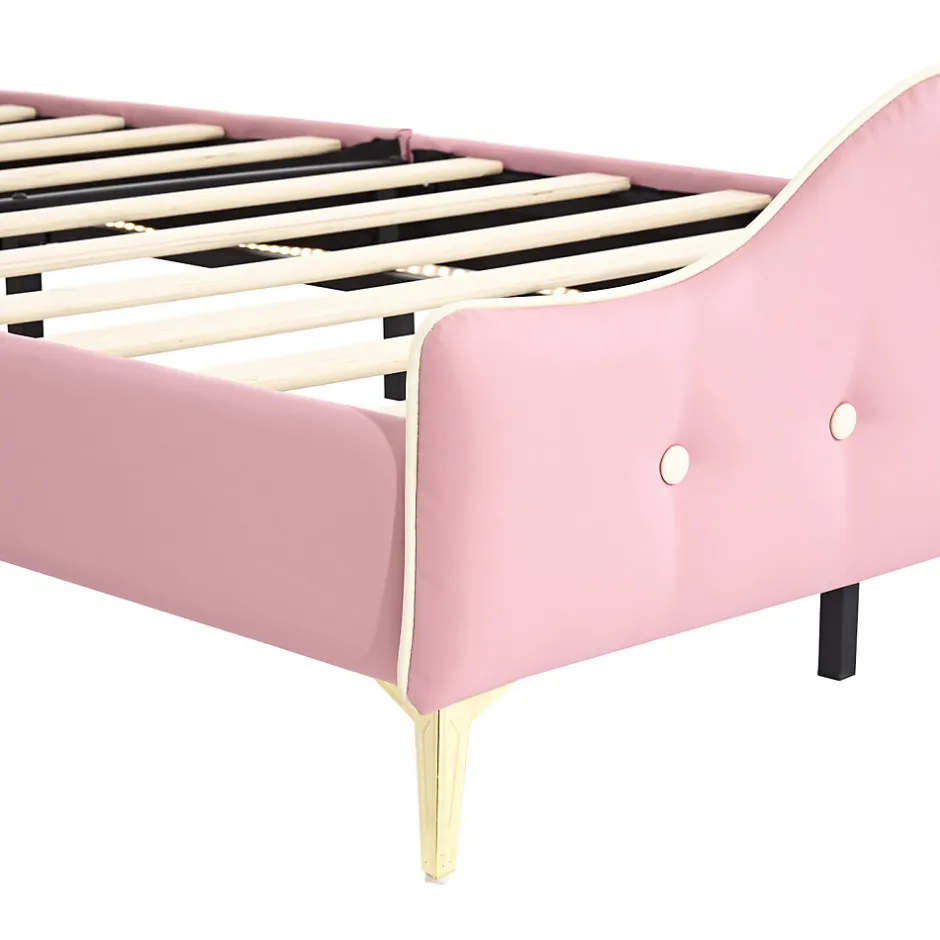 Simple Life Lit enfant rembourré 90x200cm rose et blanc, LED intégrée, tête de lit avec couronne et vagues décoratives