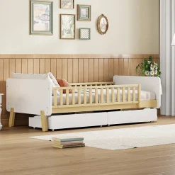 Enfant Okwish Lit enfant Simple 90x190 cm Bois Blanc avec 2 Tiroirs et Sommier À Lattes, Multifonction pour Chambre Fille Ou Garçon, Blanc