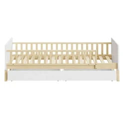 Enfant Okwish Lit enfant Simple 90x190 cm Bois Blanc avec 2 Tiroirs et Sommier À Lattes, Multifonction pour Chambre Fille Ou Garçon, Blanc