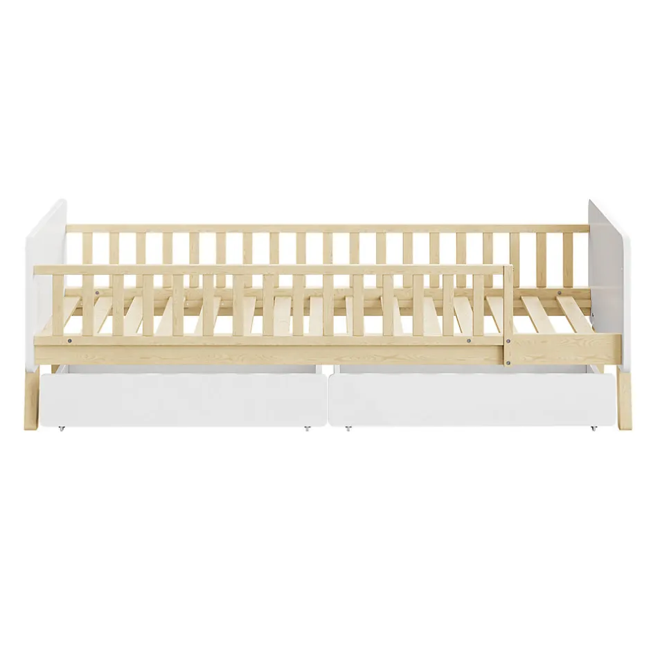 Enfant Okwish Lit enfant Simple 90x190 cm Bois Blanc avec 2 Tiroirs et Sommier À Lattes, Multifonction pour Chambre Fille Ou Garçon, Blanc