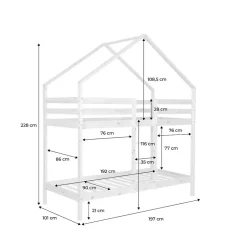 Sweeek Lit enfant superposé cabane 90 x 190 cm pin naturel sommier à lattes inclus - Roya New