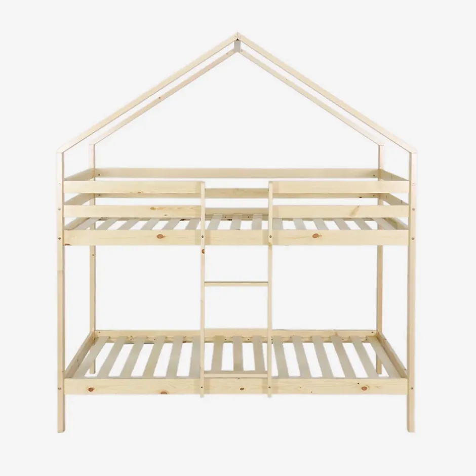 Sweeek Lit enfant superposé cabane 90 x 190 cm pin naturel sommier à lattes inclus - Roya New