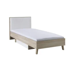 Meublorama Lit enfant 90x200 avec tiroir de rangement MALMO Coloris chene clair et blanc Online