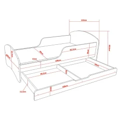 Monmobilierdesign Lit enfant 190X90 Blanc Motif éléphant + matelas mousse sarrasin avec tiroir