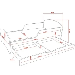Monmobilierdesign Lit enfant 140X70 Blanc Motif éléphant + matelas mousse sarrasin coco avec tiroir New