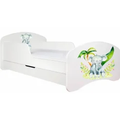 Monmobilierdesign Lit enfant 180X90 Blanc Motif éléphant + matelas mousse avec tiroir Clearance