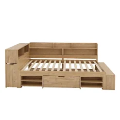 ModernLuxe Lit enfant 90x200 cm - avec 1 tiroir - avec bibliothèque et rangement - sommier à lattes - naturel (sans matelas) Online