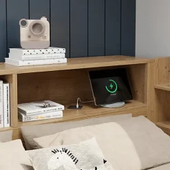 ModernLuxe Lit enfant 90x200 cm - avec 1 tiroir - avec bibliothèque et rangement - sommier à lattes - naturel (sans matelas) Online
