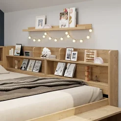 ModernLuxe Lit enfant 90x200 cm - avec 1 tiroir - avec bibliothèque et rangement - sommier à lattes - naturel (sans matelas) Online