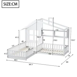 Enfant Okwish Lit enfant 90x200 cm - Cabane avec Fenêtre et Coffre de Rangement, MDF/Bois, Blanc - Sans Matelas
