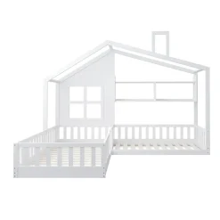 Enfant Okwish Lit enfant 90x200 cm - Cabane avec Fenêtre et Coffre de Rangement, MDF/Bois, Blanc - Sans Matelas
