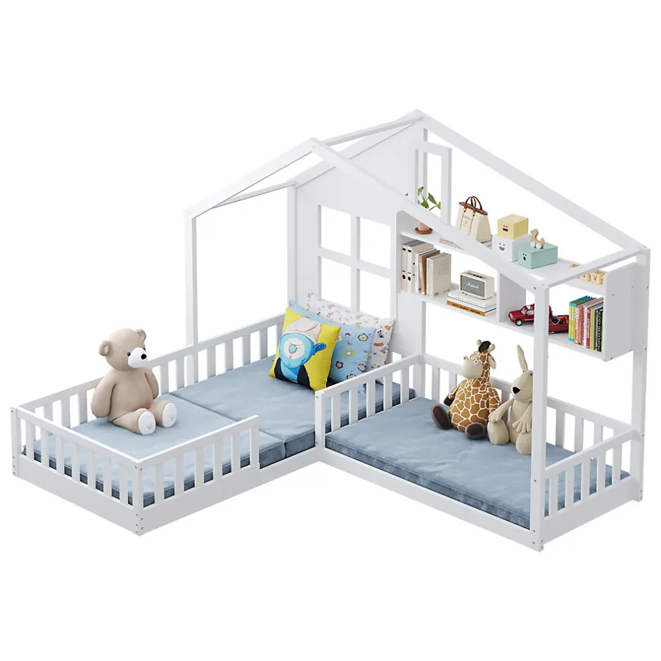 Enfant Okwish Lit enfant 90x200 cm - Cabane avec Fenêtre et Coffre de Rangement, MDF/Bois, Blanc - Sans Matelas