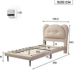 Enfant Okwish Lit enfant 90x200 cm - Lit avec Tête de Lit en Forme d'Animal - PU - Sans Matelas - Beige