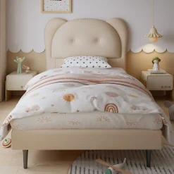 Enfant Okwish Lit enfant 90x200 cm - Lit avec Tête de Lit en Forme d'Animal - PU - Sans Matelas - Beige