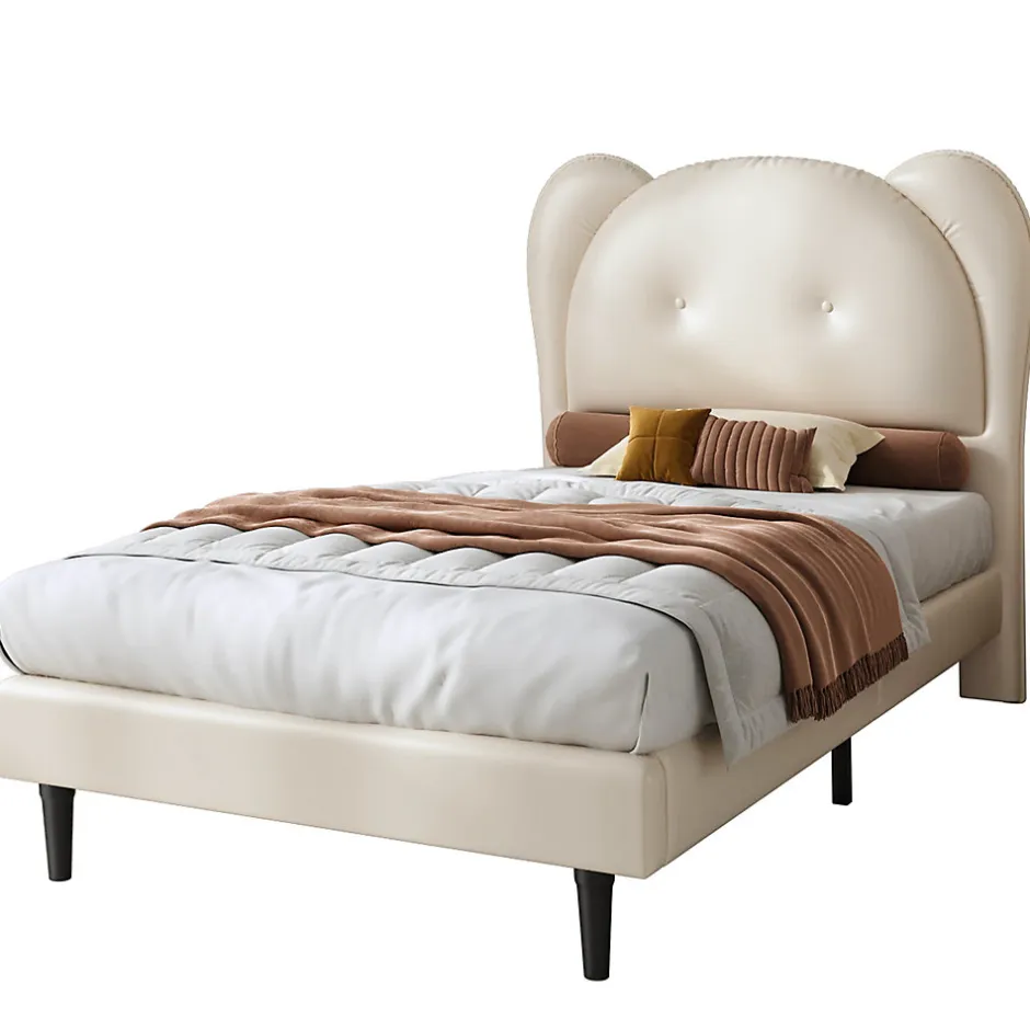 Enfant Okwish Lit enfant 90x200 cm - Lit avec Tête de Lit en Forme d'Animal - PU - Sans Matelas - Beige
