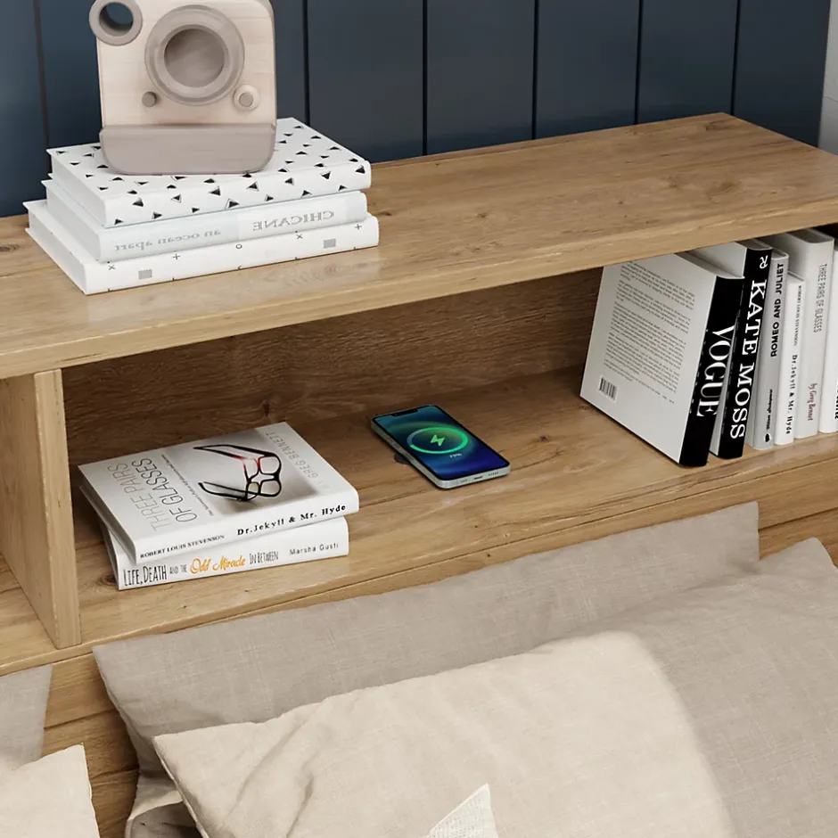 Okwish Lit Enfant 90x200 cm - Lit avec Rangement Multifonction, Tiroirs et Étagères, Lit Simple en Bois Nature - Sans Matelas Hot