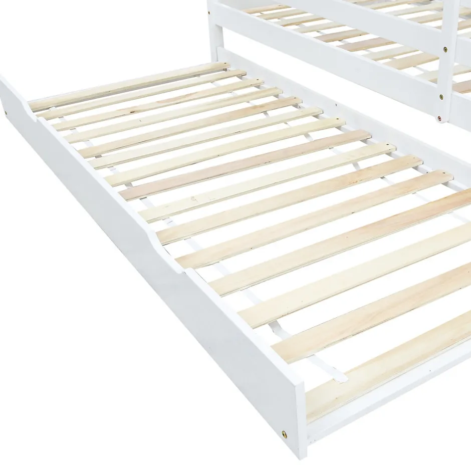 Enfant Okwish Lit Enfant 90x200 cm - Lit Cabane avec Lit Gigogne à Roulettes - Bois Massif Naturel - Sans Matelas