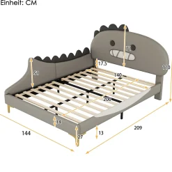 Okwish Lit enfant 140x200 cm - Lit Double Dinosaure avec Tête de Lit Décorative - PU et MDF - Gris - Sans Matelas Best
