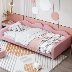 Okwish Lit enfant 90x200 cm - Lit rembourré avec cadre canapé-lit en peluche doux - MDF + Velours + Métal - Sans matelas - Rose Online