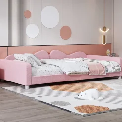 Okwish Lit enfant 90x200 cm - Lit rembourré avec cadre canapé-lit en peluche doux - MDF + Velours + Métal - Sans matelas - Rose Online