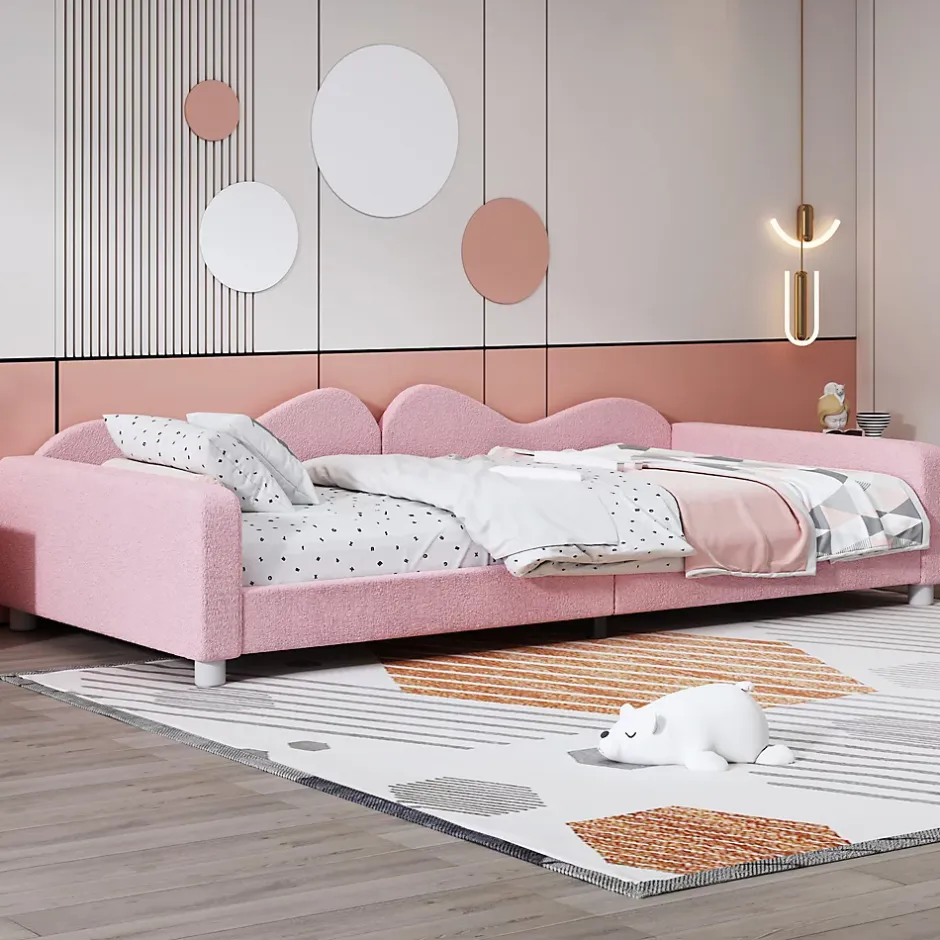 Okwish Lit enfant 90x200 cm - Lit rembourré avec cadre canapé-lit en peluche doux - MDF + Velours + Métal - Sans matelas - Rose Online