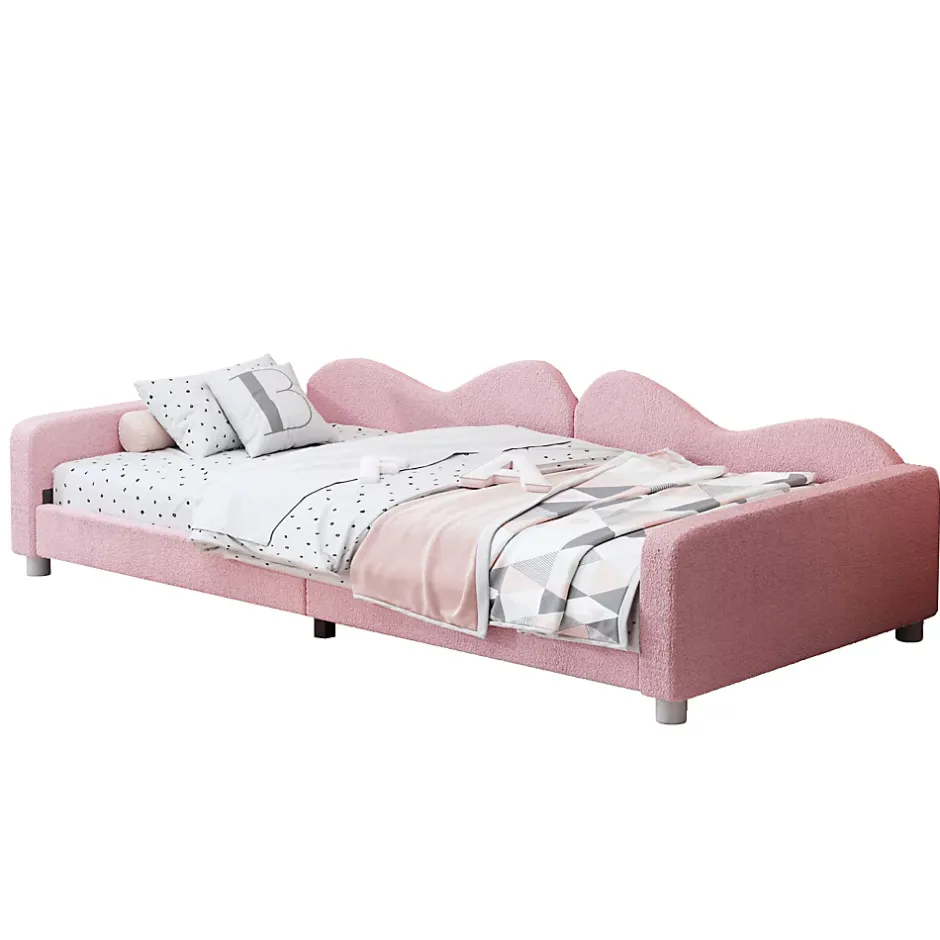Okwish Lit enfant 90x200 cm - Lit rembourré avec cadre canapé-lit en peluche doux - MDF + Velours + Métal - Sans matelas - Rose Online