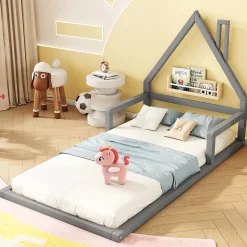 Enfant Okwish Lit enfant 90x200 cm - Lit Simple Cabane avec Structure en Pin Massif et MDF, design Classique et Solide, Sans Matelas, Gris