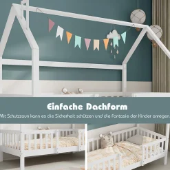 Enfant Okwish Lit Enfant 90x200 cm - Lit Simple Design Cheminée pour Petit Espace - Sans Matelas - Bois de Pin Blanc