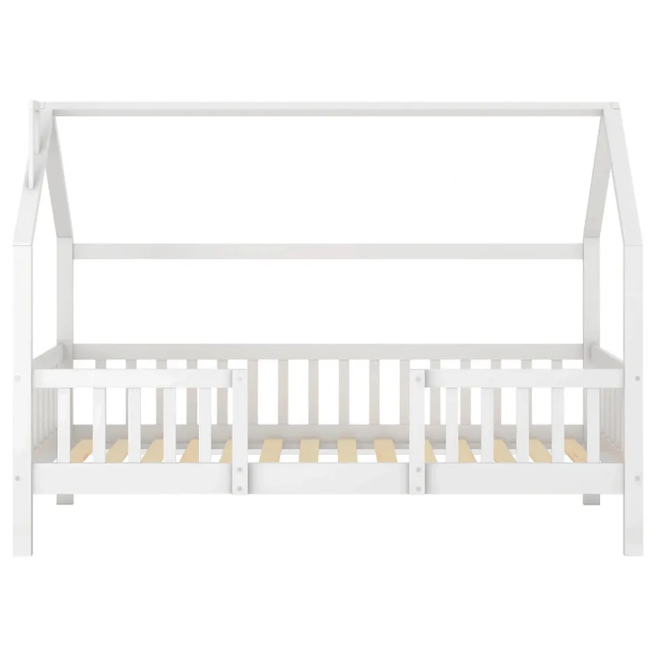 Enfant Okwish Lit Enfant 90x200 cm - Lit Simple Design Cheminée pour Petit Espace - Sans Matelas - Bois de Pin Blanc