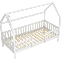 Enfant Okwish Lit Enfant 90x200 cm - Lit Simple Design Cheminée pour Petit Espace - Sans Matelas - Bois de Pin Blanc