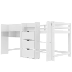 Enfant Okwish Lit enfant 90x200 cm - Lit simple Mi-Hauteur avec Cabane et Multiples Espaces de Rangement Pratiques - Bois Pin MDF - Blanc