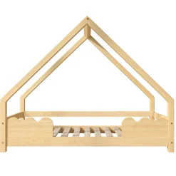 Enfant Okwish Lit Enfant 90x200 cm - Lit Simple Forme Maison avec Barrières de Sécurité - Sans Matelas - Bois Massif Naturel