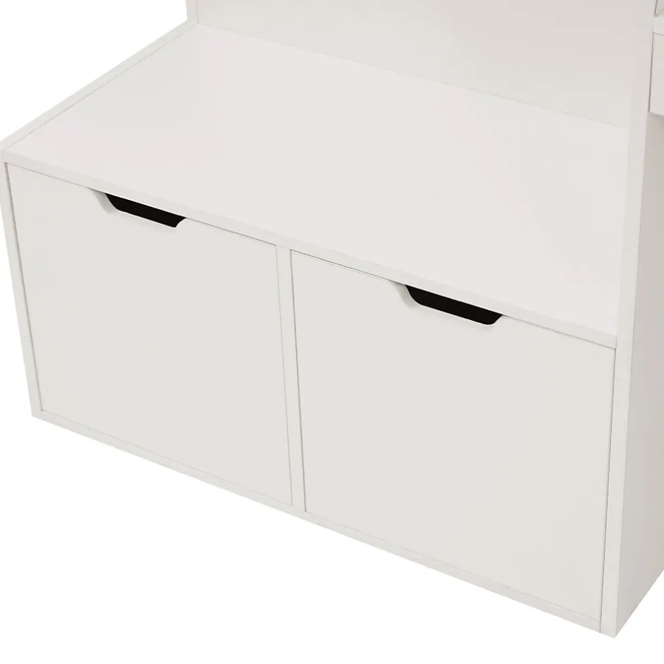 Enfant Okwish Lit enfant 90x200 cm - Lit simple avec bureau intégré et tiroirs de rangement - Bois massif, pin et MDF - Blanc - Sans matelas