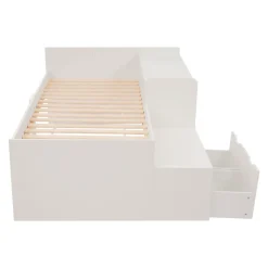 Enfant Okwish Lit enfant 90x200 cm - Lit simple avec bureau intégré et tiroirs de rangement - Bois massif, pin et MDF - Blanc - Sans matelas