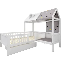 Okwish Lit Enfant 90x200 cm - Lit Simple en Bois avec Tiroir de Rangement - Blanc Hot