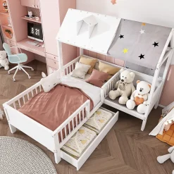 Okwish Lit Enfant 90x200 cm - Lit Simple en Bois avec Tiroir de Rangement - Blanc Hot