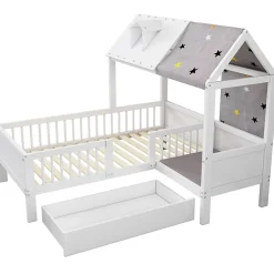 Okwish Lit Enfant 90x200 cm - Lit Simple en Bois avec Tiroir de Rangement - Blanc Hot