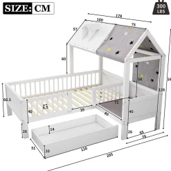 Okwish Lit Enfant 90x200 cm - Lit Simple en Bois avec Tiroir de Rangement - Blanc Hot