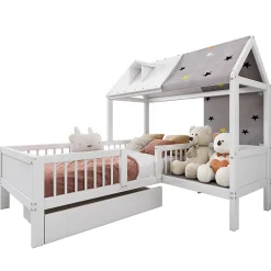 Okwish Lit Enfant 90x200 cm - Lit Simple en Bois avec Tiroir de Rangement - Blanc Hot