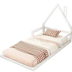 Okwish Lit enfant 90x200 cm - Lit Simple en Pin Massif et MDF, Structure Solide avec 7 Lattes, Sans Matelas, Blanche Outlet