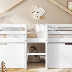 Okwish Lit enfant 90x200 cm - Lit Simple Cabane avec Escalier et 2 Rangements, Sans Matelas - Pin Blanc et Naturel Sale