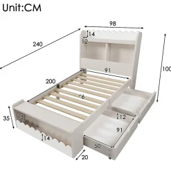 Generique Lit enfant 90x200 cm - Lit Simple avec Tiroirs et Étagère, Sans Matelas, Bois Massif et MDF, Blanc Chêne Votan Hot